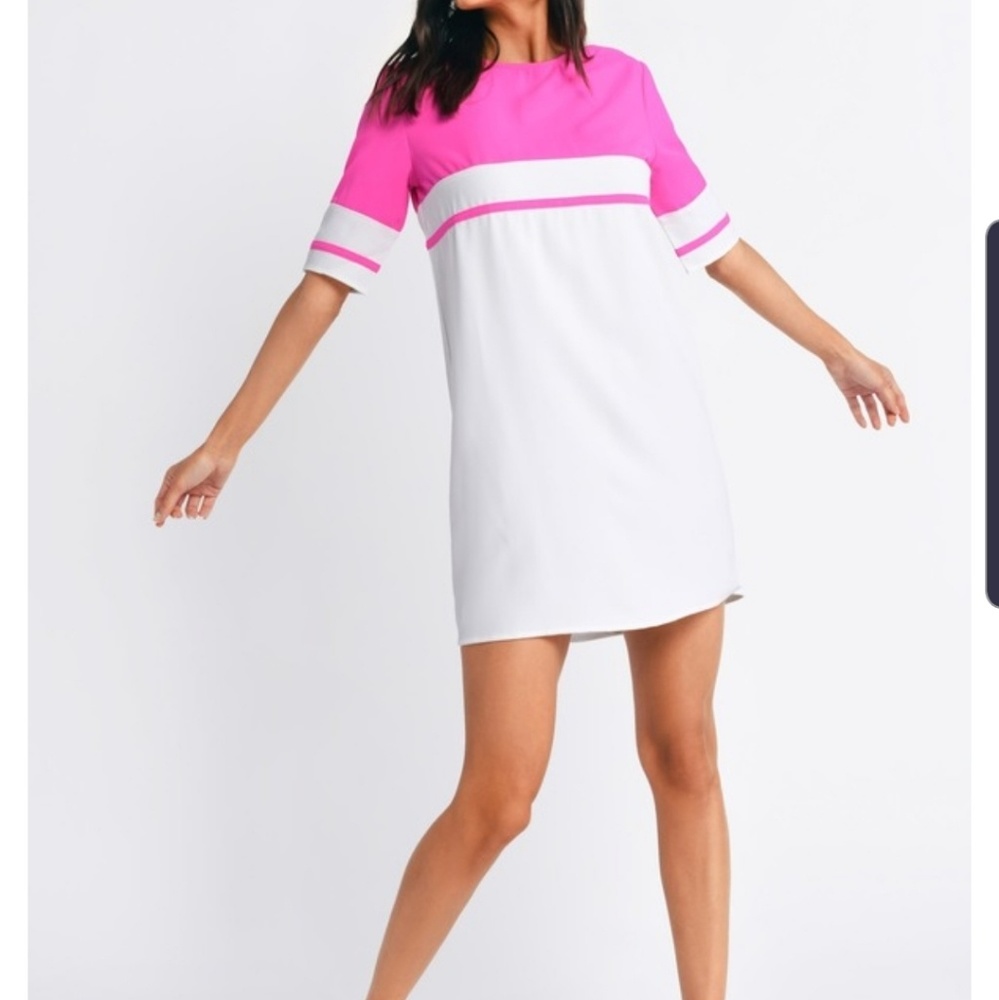 White and pink shift dress